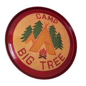 West Elm Fishs Eddy Camp Big Tree Round Metal Tray 14”D Rustic Cabin Decor